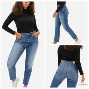 Everlane SZ 28 Blue Med Wash Organic Cotton Curvy Cheeky High Rise Straight Jean